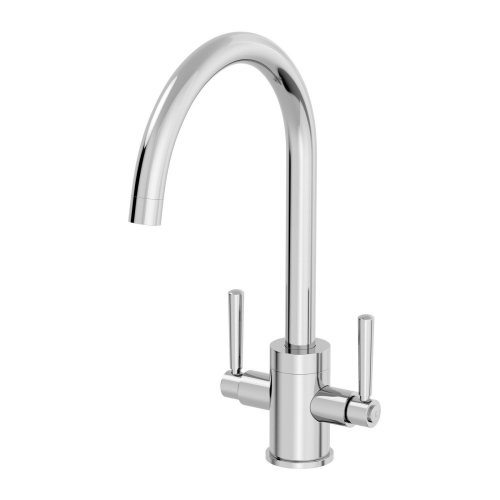 Modern Mono Kitchen Sink Mixer Tap Twin Lever Chrome Curved Swivel
