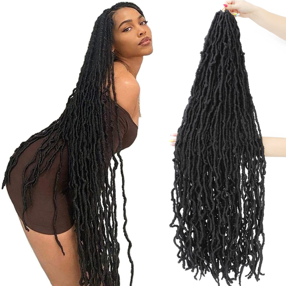 Bluonasi Unisex 6 Packs New Soft Locs Crochet Hair 44 Inch Natural Color Faux Locs Crochet Braids Hair Pre Looped Synthetic Super Long Pre Extended Crochet Locs Braid