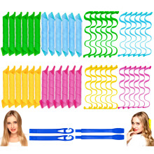 48 STKS Haarkrulspelden Warmteloze spiraal en golf Twee stijlen Formers (12 inch) Geen warmtekrulspelden met 4 STKS DIY-stylinghaken voor vrouwen en