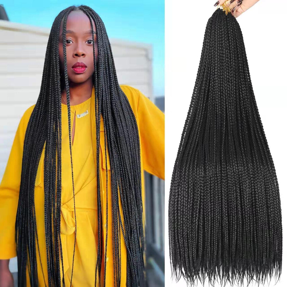 Chicmoi Unisex Black 36 Inch Long Box Braid Crochet Hair 144 Strands Thin Crochet Box Braids Pre Looped Box Braids Crochet Braids Box Braid Crochet Hair For Wo