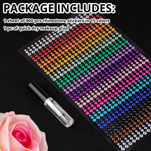 900 Pcs de Calcomanías de Rhinestone en 3/4/5mm Gemas de Cara Autoadhesivas 1