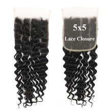 5x5 Sluiting Diepe Golf Transparant HD Vetersluiting 12A Braziliaans Maagdelijk Haar Sluiting Gratis Deel Voorgeplukt met babyhaar Natuurlijke kleur