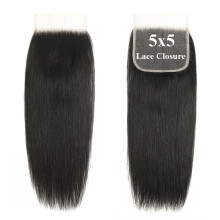 5x5 Sluiting Recht Transparant HD Vetersluiting 12A Braziliaans Maagdelijk Echt haar Sluiting Gratis Deel Voorgeplukt met babyhaar Natuurlijke Kleur