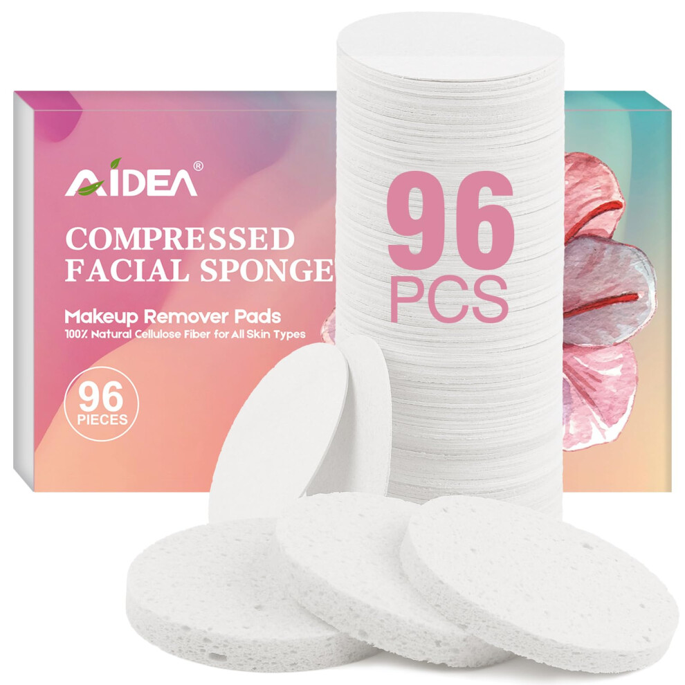 Aidea White 96Count Compressed Facial Sponges Face Sponges For Cleansing Natural Cellulose Cosmetic Makeup Sponges For Facial Cleansing Exfoliating