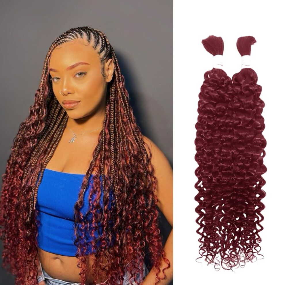 Nerumo Unisex 99J Water Wave Bulk Human Braiding Hair 24Inch 2 Bundles 100G Human Hair For Braiding Brazilian Virgin No Weft Unprocessed 100% Human Hair Bariding Ha