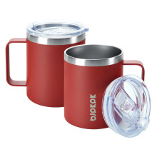 BJPKPK 2PCS Tasse de cafe isole en acier inoxydable 14oz avec couvercle sans sueur conception rouge