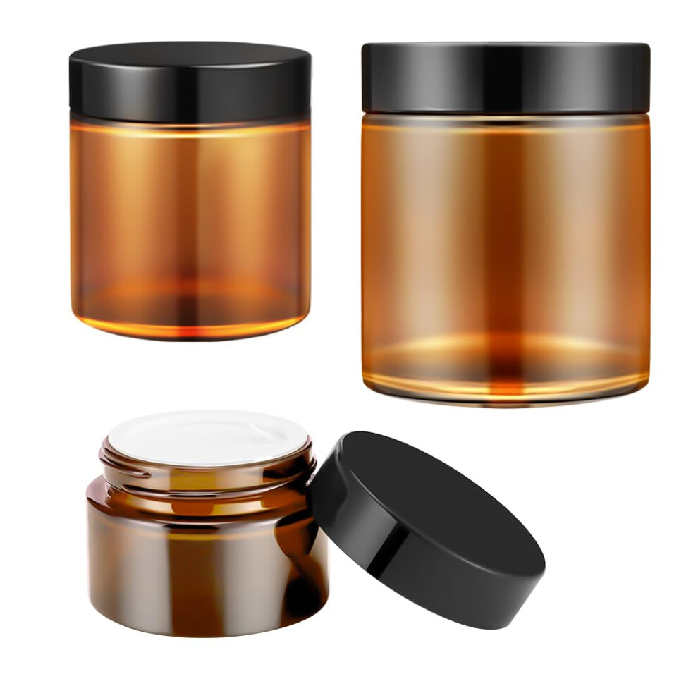 Tecohouse Amber Glass Jar With Lids 4 Oz 2 Oz And 1 Oz Glass Jars With Lids & Stickers Reusable Travel Containers For Creams Lotion Cosmetic - 3