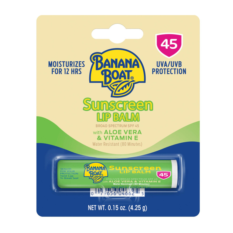 Banana Boat Sunscreen Lip Balm SPF 45 with Aloe Vera & Vitamin E  0.15oz | Lip SPF  Aloe Vera Lip Balm with SPF  Vitamin E Lip Balm  Moisturizing Lip