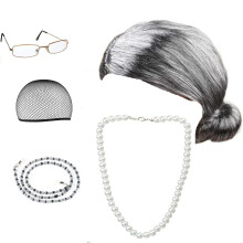 Beelittle Old Lady Costume Cosplay Bedstemor Granny Wig Fantastisk til Halloween -jul Mrs. Claus