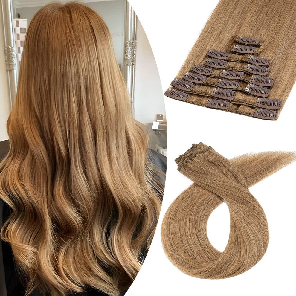 Benehair Unisex Clip In Hair Extensions Real Human Hair Clip On Hair Extensions Double Weft 8Pcs 16Inch Remy Human Hair Extensions Soft Silky Straight Natura