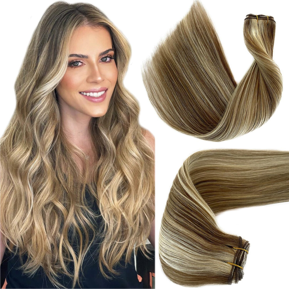 Benafee Unisex Cream,Brown,Silver Balayage Sew In Hair Extensions Real Human Hair Weft Hand Tied Weft Hair Extensions Human Hair Ash Brown To Beige Blonde To Platinum Blonde Highlight