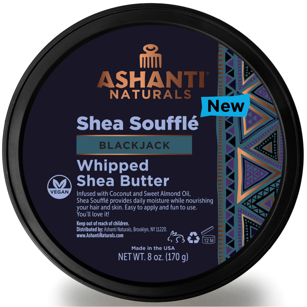 Ashanti Naturals Men's Scented Whipped Shea Butter | African Body Butter For W/Coconut And Almond Oil (Blackjack Souffle 8 Oz)