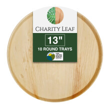 Charity Leaf Wegwerp Palmblad 13"""" Ronde Platte Dienbladen (10 stuks) Bamboeachtige Serveerschalen Wegwerpplanken Milieuvriendelijk Serviesgoed Voor