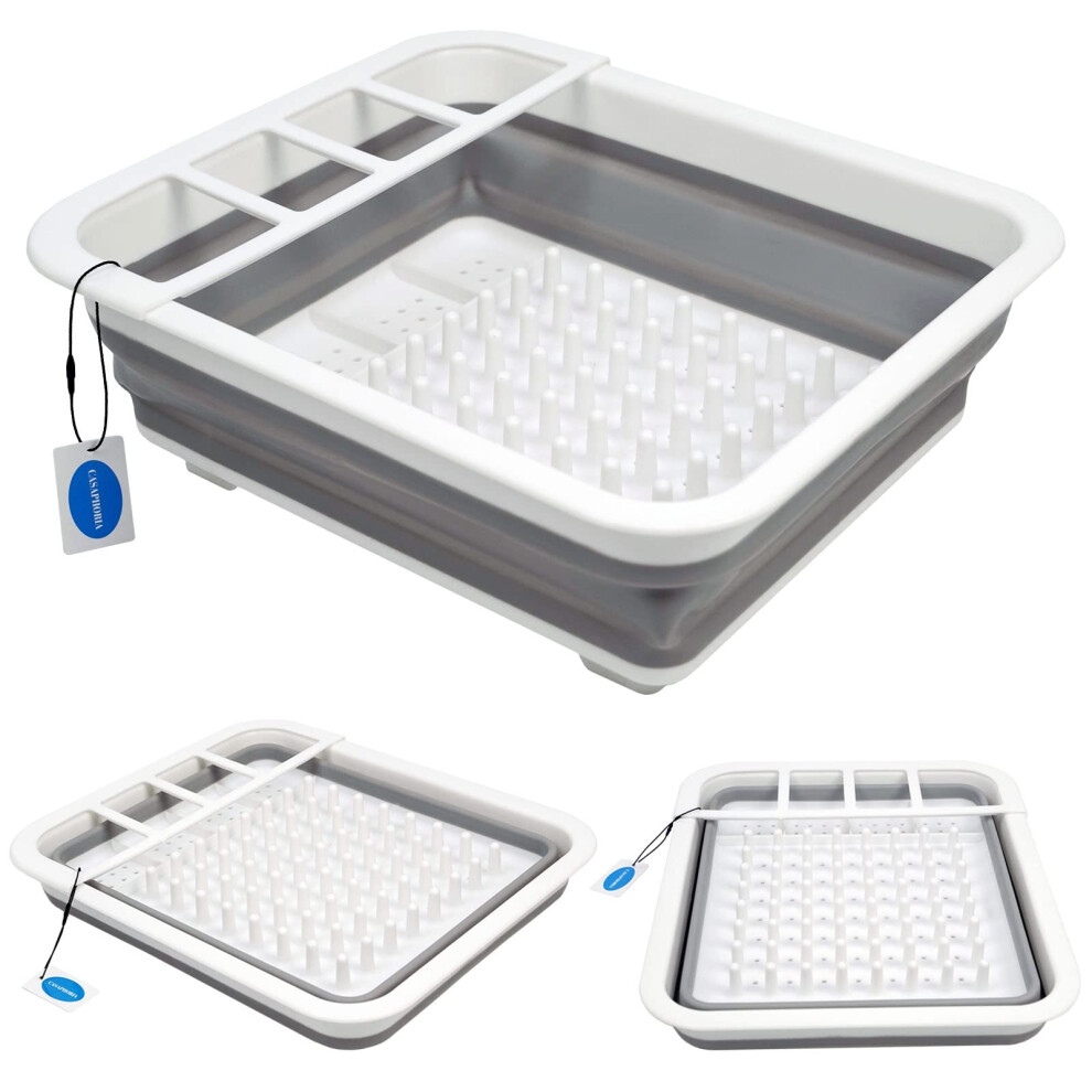 Casaphoria - Petit égouttoir pliable pour évier, support à assiettes, organiseur de vaisselle portable en plastique, plateau de rangement peu enc