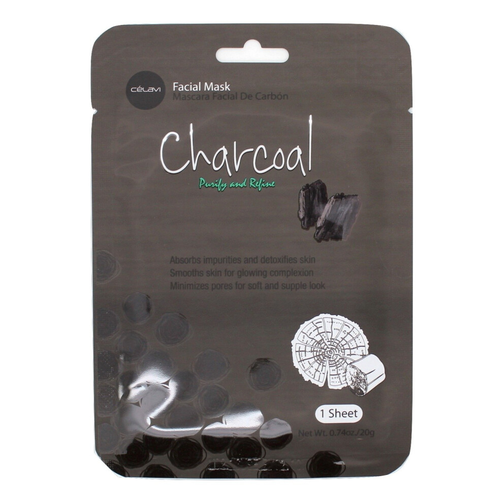 Celavi Essence Facial Mask Paper Sheet Korea Skin Care Moisturizing 12 Pack (Charcoal)
