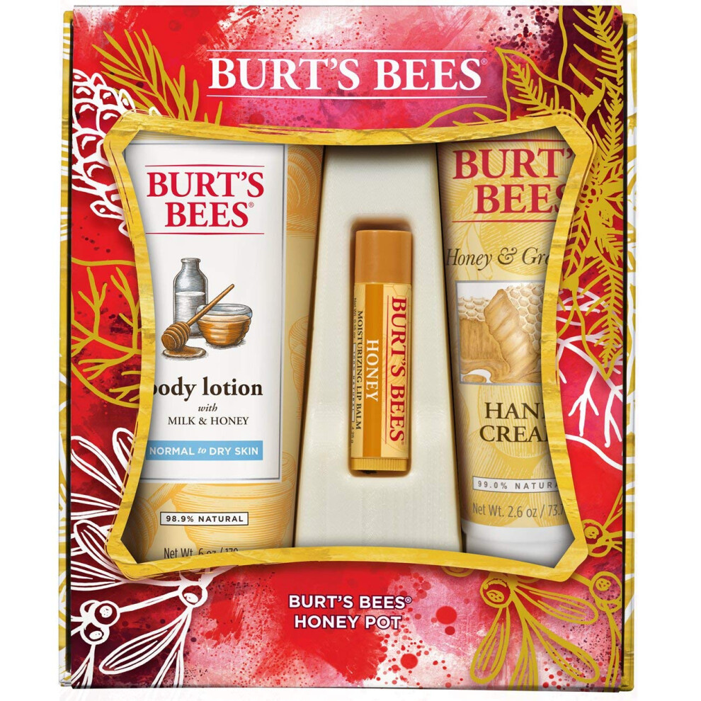 Burt's Bees Honey Pot Gift Set  3 Honey Skin Care Products - Milk & Honey Body Lotion  Honey & Grapeseed Hand Cream and Honey Lip Balm