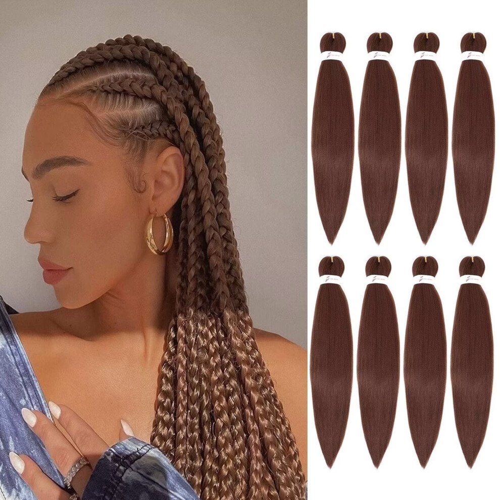 Aliabsion Brown Braiding Hair Pre Streched Braid Hair 8 Packs 26 Inch Color 30 Braiding Hair Extensions For Women Box Braid Soft Yaki Synthetic Knotless Hair Fo