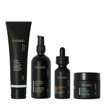 Buttah Skin Supreme Kit for Melanin Rich Skin | Oil-Free Hyaluronic Gel Cream 2 oz | Vitamin C Serum 1 oz | Cleanser 3.4 oz | Rosewater Toner 3.4 oz |