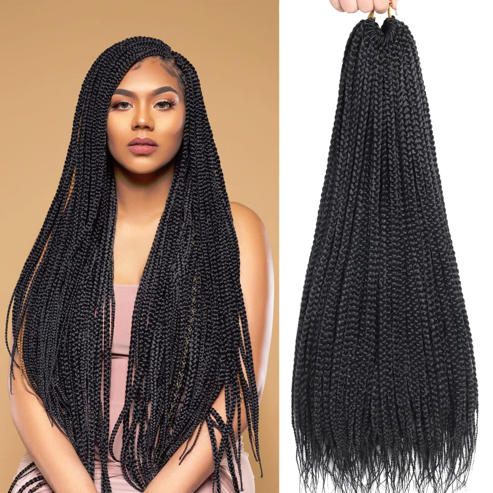 Chicmoi Unisex Black Box Braid Crochet Hair 24 Inch Long Crochet Braids 144 Strands Crochet Box Braids Pre Looped Goddess Box Braids Crochet Hair Knotless Small Box Braide