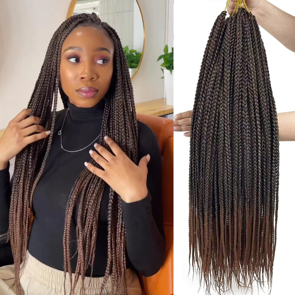 Chicmoi Unisex Black,Brown Box Braid Crochet Hair 24 Inch Crochet Braids 144 Strands Ombre Brown Crochet Box Braids T30 Pre Looped Goddess Box Braids Crochet Hair For Black Wome