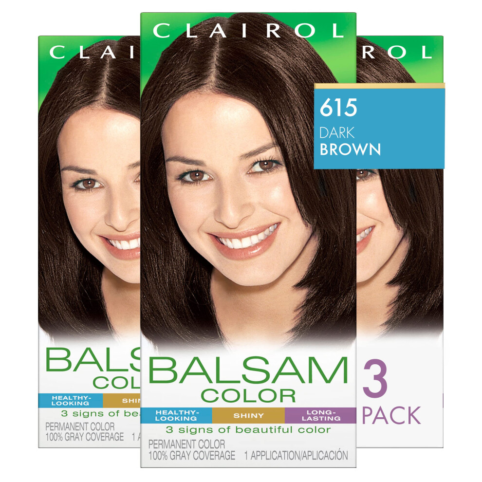 Clairol Balsam Permanent Hair Dye  615 Dark Brown Hair Color  Pack of 3