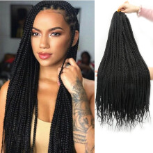Crochet Box Braid 24 Inch 3 Packs Medium Size Black Synthetic PreLooped Crochet Braids Straight Hair Extension for Women (24 Inch Black 1B)