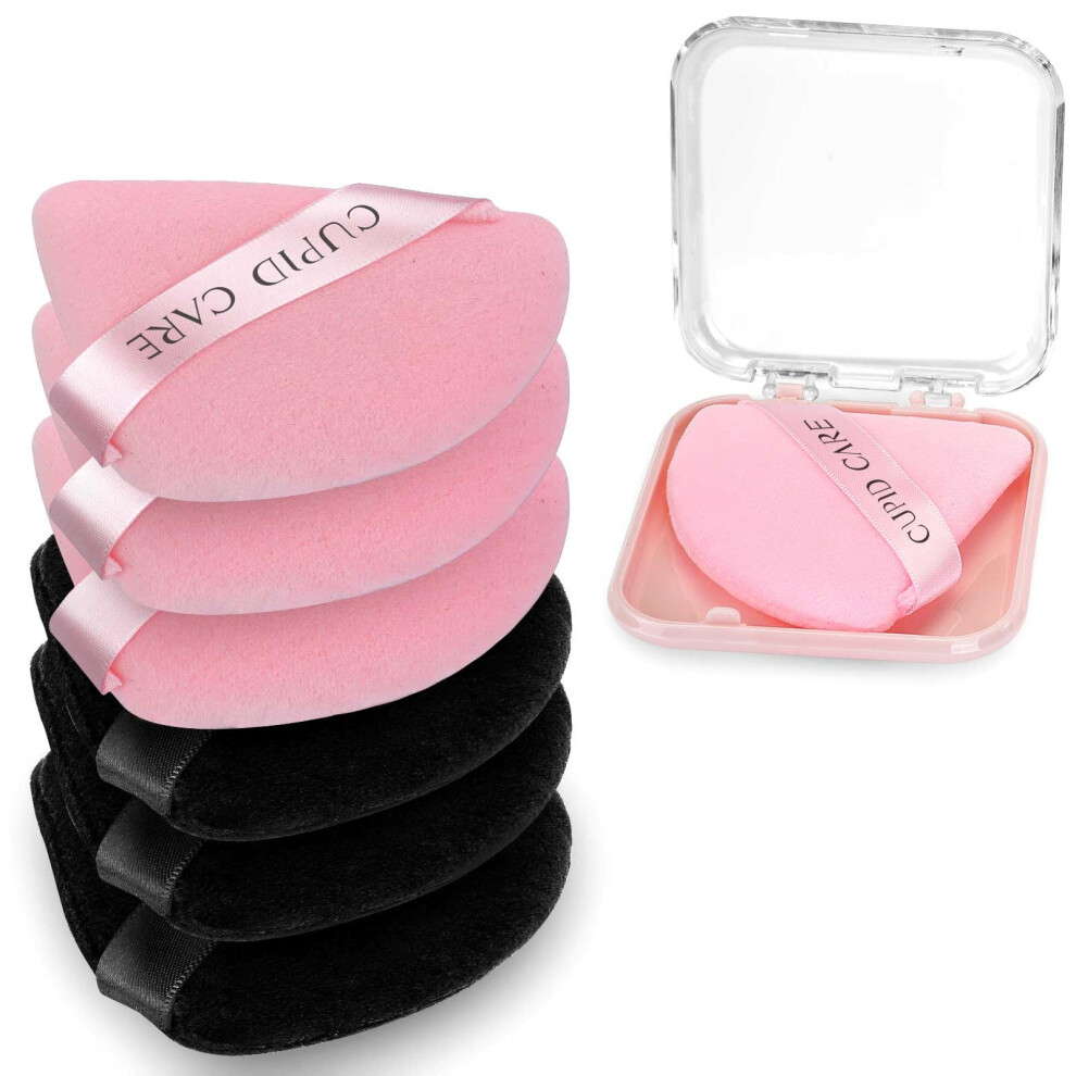 Cupid Care 6 Pcs Triangle Powder Puff With 2 Travel Cases, Setting Powder Puffs For Face, Velour Makeup Puff For Loose Powder Body Powder, Blender Spo