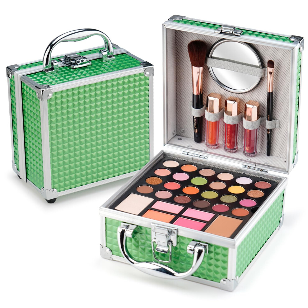 Farve Nymf Color Nymph Beginner Makeup Kit For Teens With The Small Cosmetic Train Case Included 24-Colors Eyeshadow Palette Blushes Bronzer Highlighter Lipstick