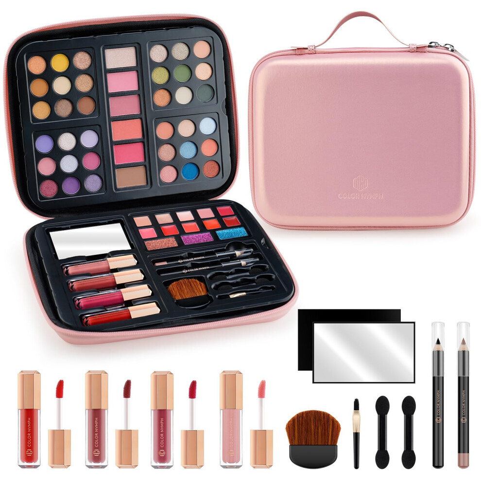 Color Nymph Makeup For Teens With Reusable Pink Handbag All In One Girls Makeup Sets Makeup Kits For Girls Women With Eyeshadow Blushes Bronzer Highl