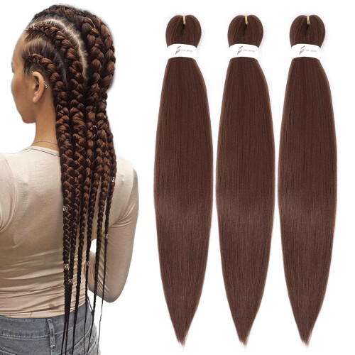 Color 30 Brown Braiding Hair Pre Stretched Braid Hair 3 Packs 26 inch ...