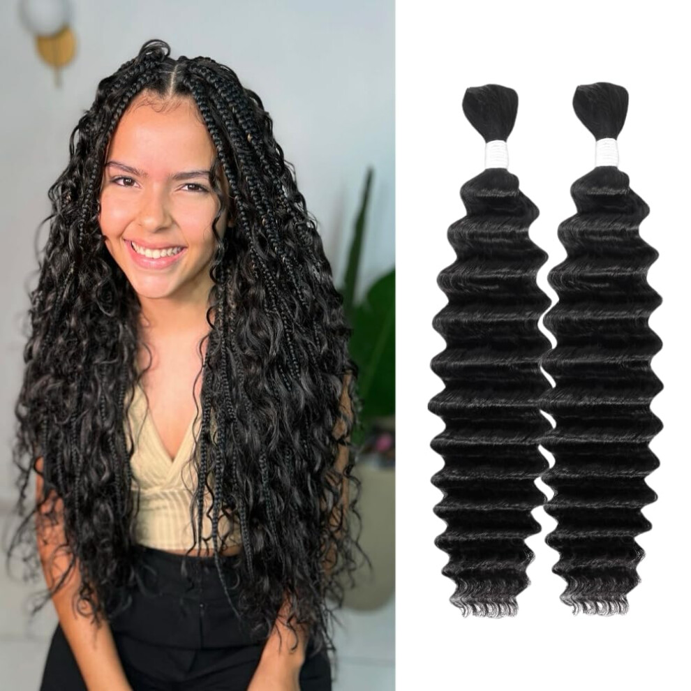 Nerumo Deep Wave Human Braiding Hair 16Inch 2 Bundles 100G Bulk Human Hair For Braiding No Weft Human Braiding Hair For Boho Braids Wet And Wavy 100% Brazili