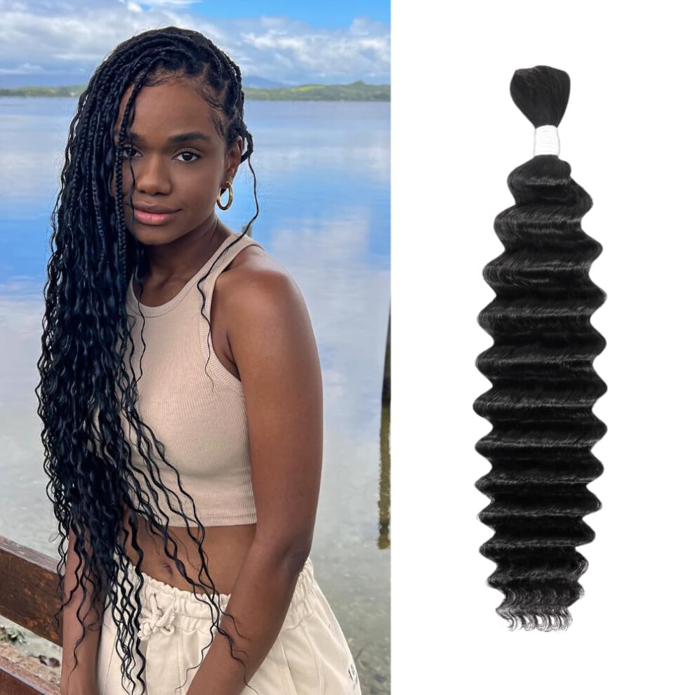 Nerumo Unisex Deep Wave Human Braiding Hair 22Inch 1 Bundle 50G Bulk Human Hair For Braiding No Weft Human Braiding Hair For Boho Braids Wet And Wavy 100% Brazilian