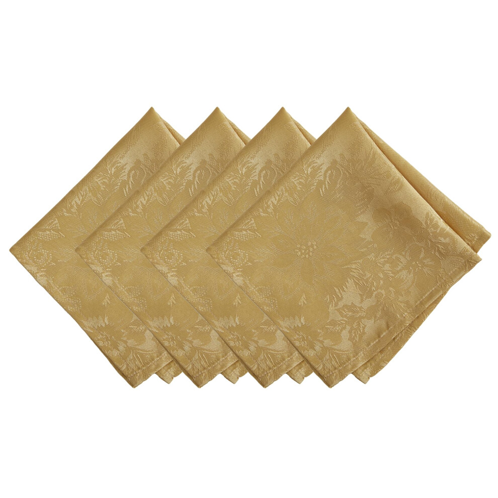 Lot de 4 serviettes de table en tissu Jacquard Poinsettia Elegance de No   l/F   tes par Elrene Home Fashions, 43 x 43 cm, dor
