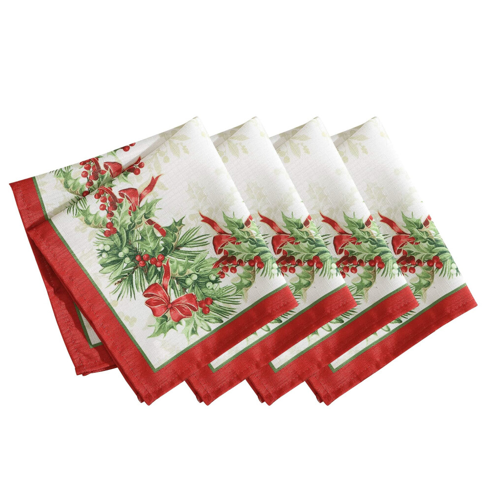 Serviettes en tissu     bordure Holly Traditions d'Elrene Home Fashions, 43 x 43 cm, lot de 4, multicolores
