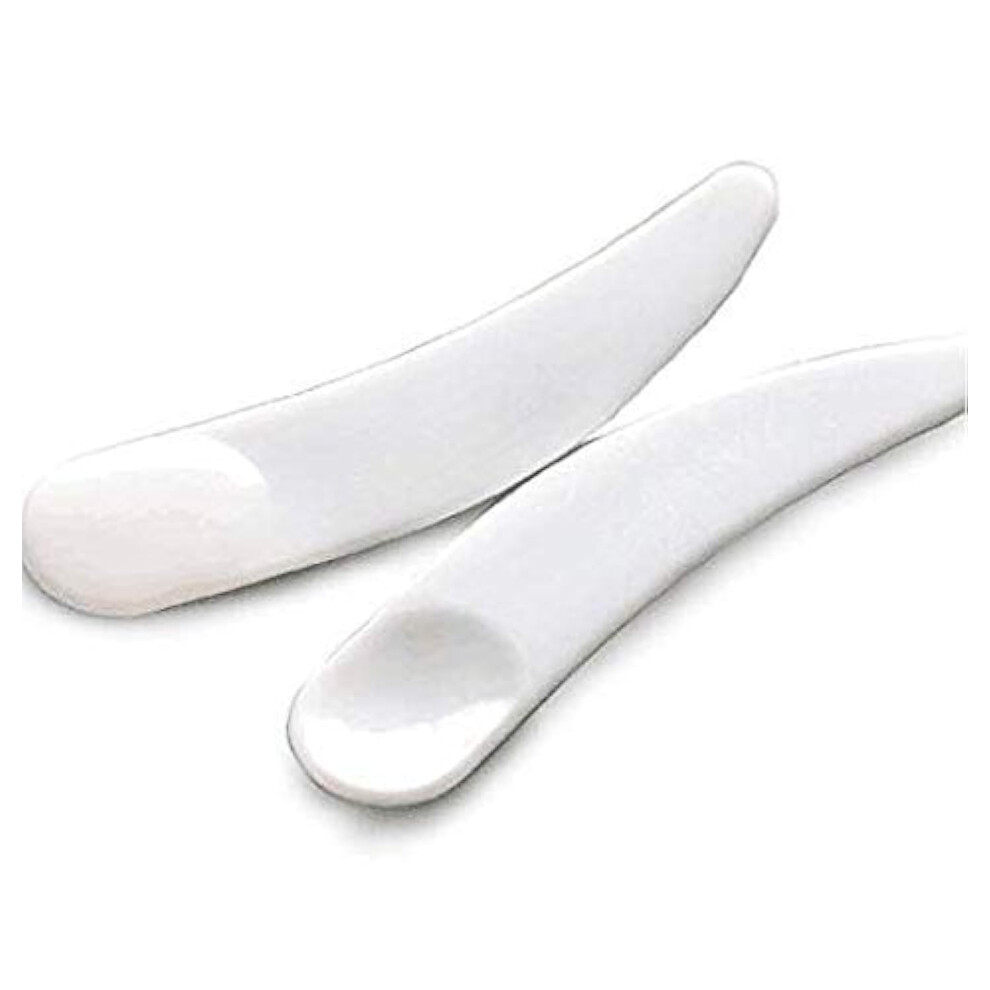 Dnhcll 100Pcs Disposable Mini Curved Cosmetic Spatula Scoop Makeup Mask Spatula Plastic Spoon Small Makeup Scoop For Mixing And Sampling.