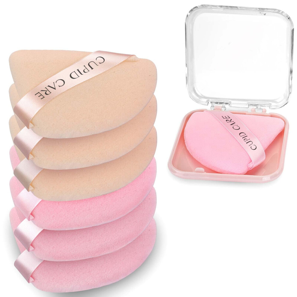 Cupid Care 6 Pcs Triangle Powder Puff With 2 Travel Cases, Setting Powder Puffs For Face Powder And Foundation, Velour Makeup Puff For Loose Powder Bo