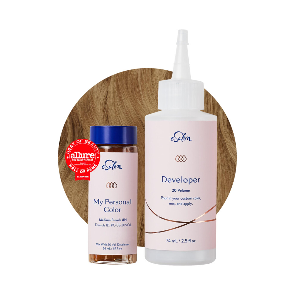 eSalon Permanent Hair Color & Hair Dye Complete Kit- Medium Blonde - Personal Colorist Kit for Up To 100% Gray Coverage for All Hair Types - Professio-image-OPC-PHDSXJM-NEW