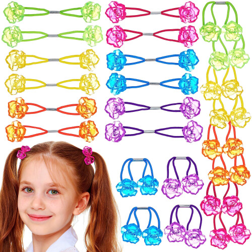 Fascia per capelli 24 Pezzi Rose Bead Twin per ponytail, Set per ragazze