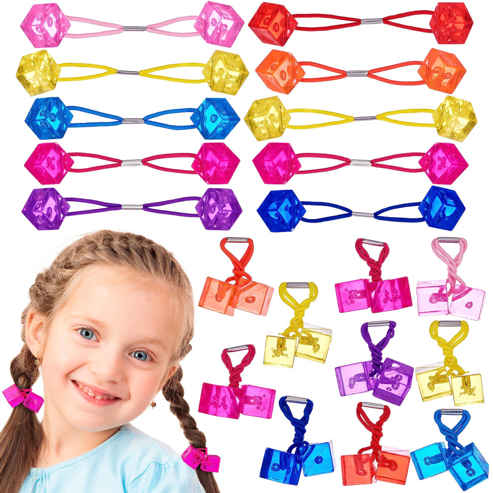 Expressions 20Pc Cube Ponytailers Assorted Ponytail Cubes Twin Bead Hair Elastics Bright Multicolored Twin Hair Beads Bauble Hair Ties Ponytail Holde