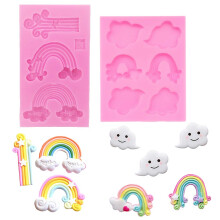 Fewo Rainbow and Cloud Fondant Molds Silicone Gum Paste Polymer Clay Resin Sugar Craft Mould Birthday Party Baby Shower Cake Cupcake Decorating T