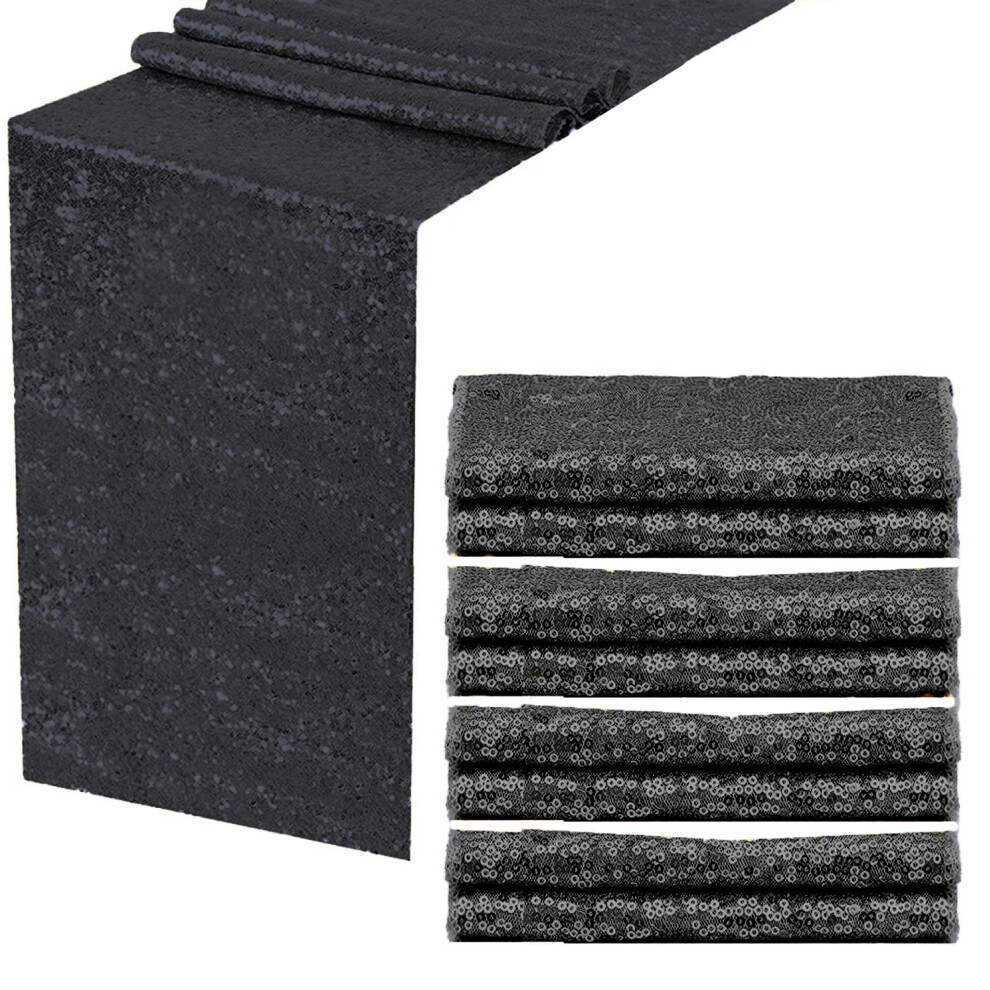 FYLEDAEE Black Sequin Table Runner 4Pack 12 x 108 inch Long Table Runners Glitter Shiny Fabric Runner for Round Rectangle Table Decorations Reception-image-OPC-PHDSXSV-NEW