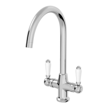 Traditional Mono Kitchen Sink Mixer Tap Twin Lever Handles Swivel