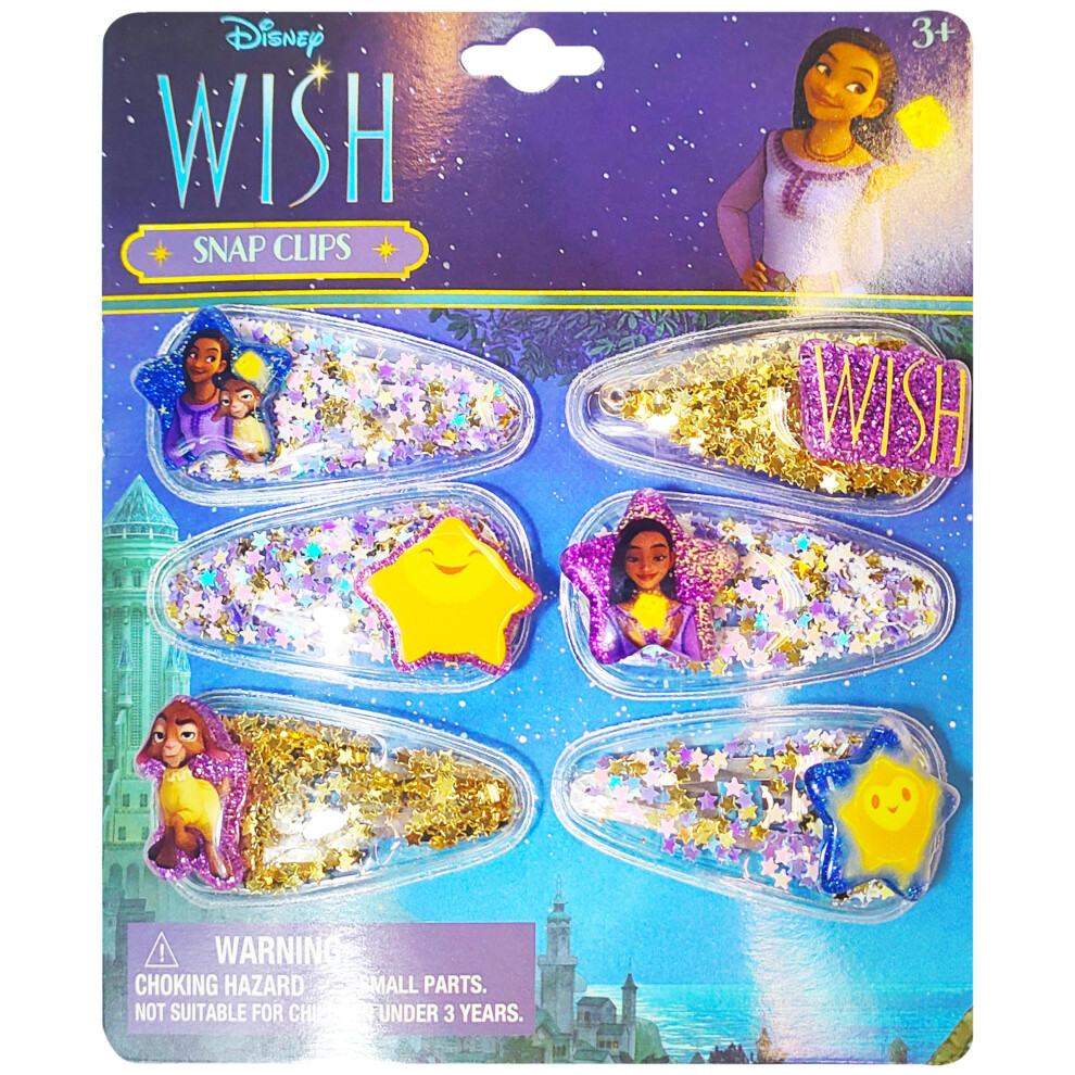 Disney Wish - 6 Fermagli Per Capelli Per Ragazze Con Ciondoli A Forma Di Personaggio Dei Desideri Preferiti, Fermagli Per Capelli Magici Disney Per Bambini, Accessori Per Capelli Per Bambini Dai 3-image