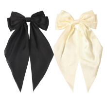 Rolpompoms Haarclip Haarelastiekjes 2 stuks Beige/zwart satijn Grote haarelastiekjes voor dames en meisjes Haarspeldjes met krokodillenklemmen Haarsp