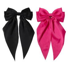 Rolpompoms Haarelastiekjes Clips voor Vrouwen Grote Strik Clip voor Meisjes Satijnen Lange Staarten met Alligator Clips 2 Stuks Grote Haarstrik Haara