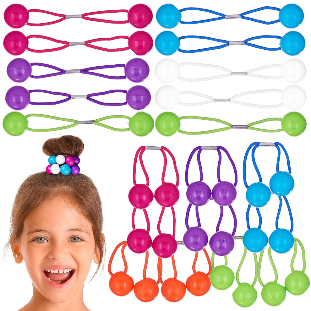 Expressions 20Pc Ponytailers Ponytail Balls Hair Elastics Collection 18Mm Round Opaque Multicolored Twin Hair Beads Bauble Hair Ties Ponytail Holders