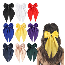 Rolpompoms Haaraccessoires: grote satijnen strikclips met lange staarten en alligatorclips voor dames en meisjes 9 stuks kleurrijke strikken