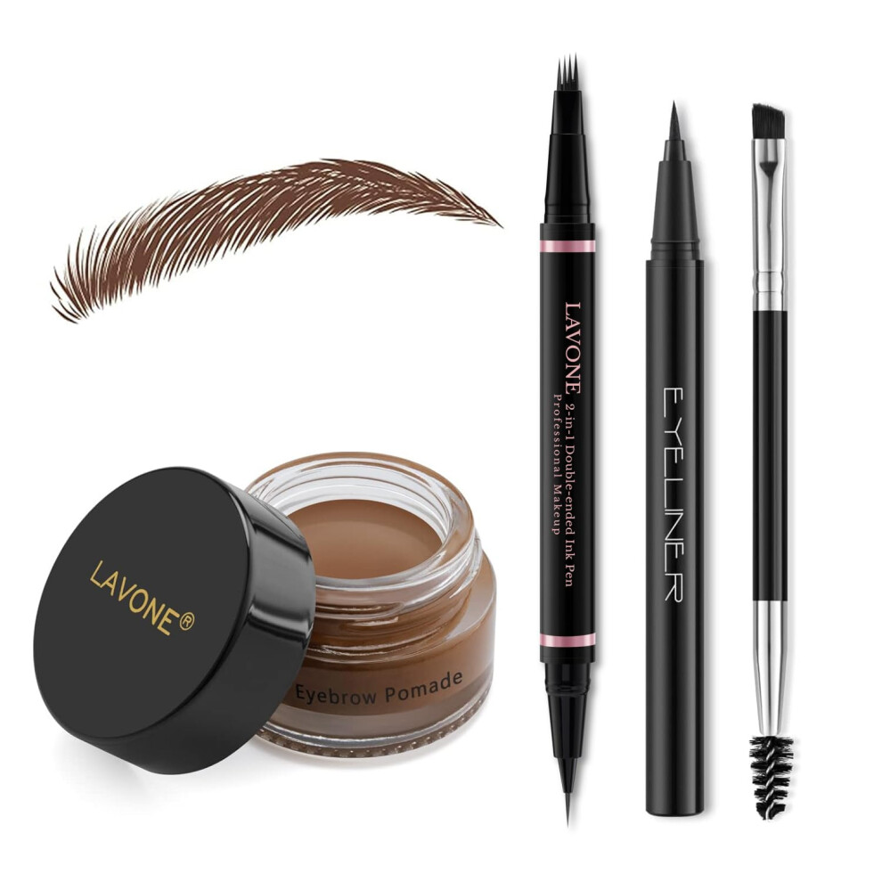 Lavone Eyebrow Pencil Makeup Kit With Waterproof 2-In-1 Microblading Eyebrow Pen Eyebrow Pomade Eyeliner And Dual-Ended Eyebrow Brush Brow Pencil Kit For