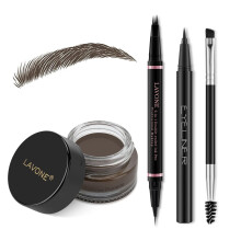 Makeup-kit fr gonbrynspenna med vattentt 2-IN-1 Microblading-gonbrynspenna gonbrynspomade eyeliner och dubbla ndar fr gonbrynsborste Brow