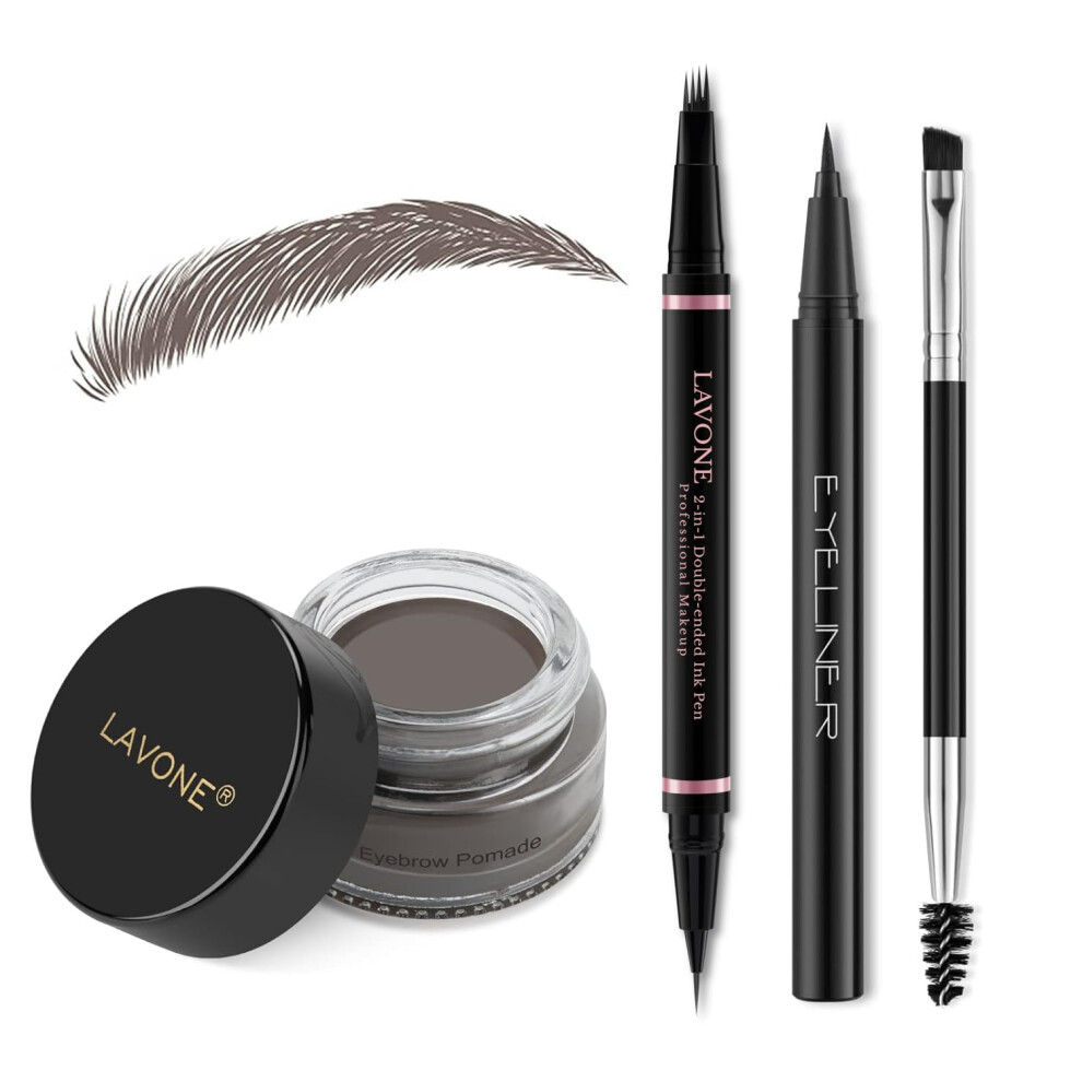Kit De Maquillaje Para Cejas Con L Piz Microblading 2 En 1 Resistente Al Agua, Pomada Para Cejas, Delineador Y Pincel De Doble Punta. Kit De L Pi-image